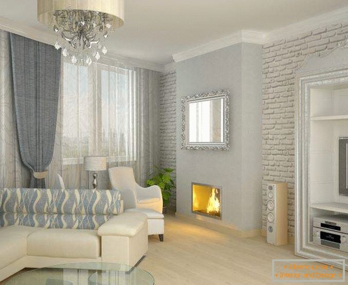 Design classico della sala con un camino in una casa privata
