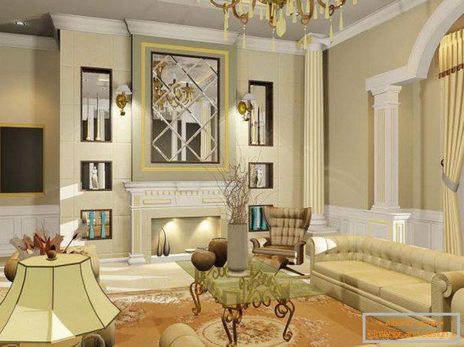 Interior design del soggiorno in una casa privata in stile classico