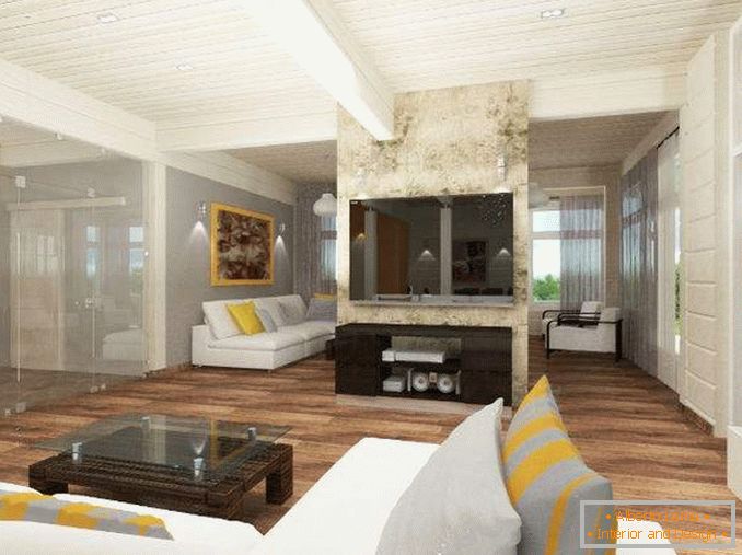 Interior design hi-tech del soggiorno in una casa privata