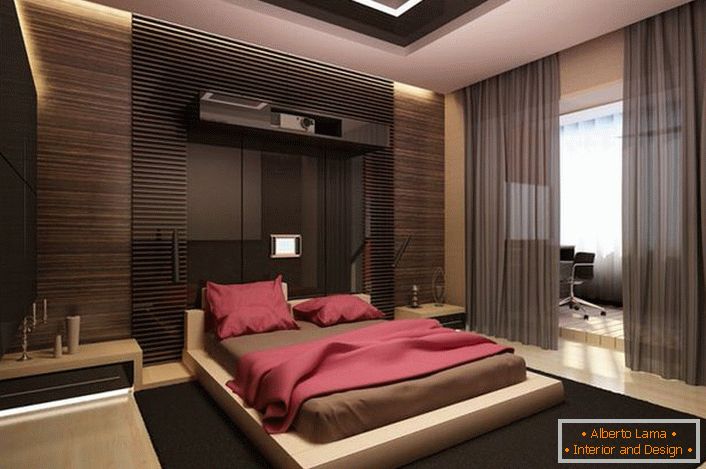 Una spaziosa camera da letto nello stile minimalista. Grassetto decisione di design.