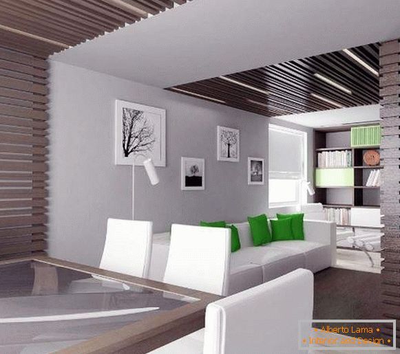 Interno di una piccola sala in una casa privata in stile moderno e minimalista