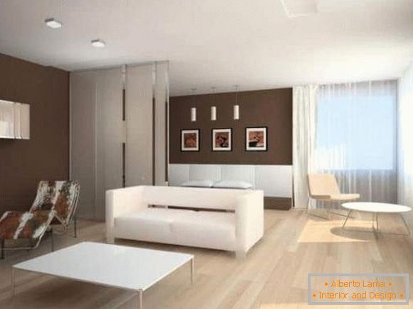 Design moderno di un appartamento di due stanze nello stile del minimalismo