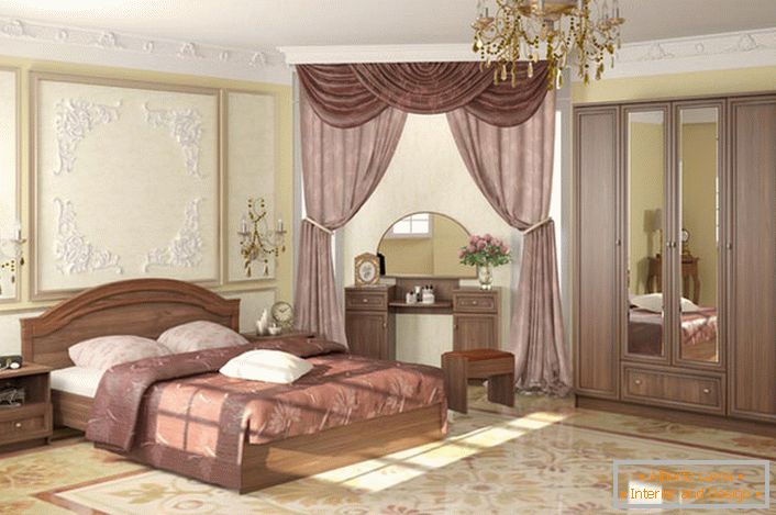 Eleganti mobili modulari in stile classico per una camera da letto nobile e lussuosa.