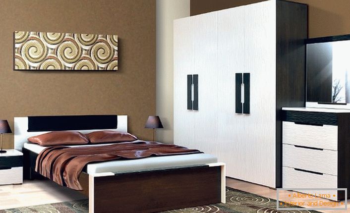 I mobili modulari sembrano perfetti nella camera da letto wenge. 