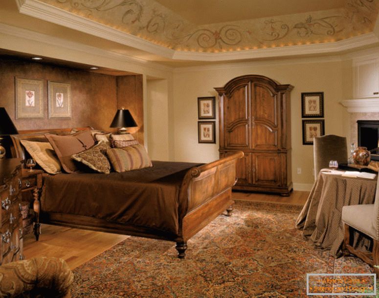 metà del secolo-royal-camera da letto-legno-letto-frame-mobili-persiano-tappeto-marrone-funzione-wall