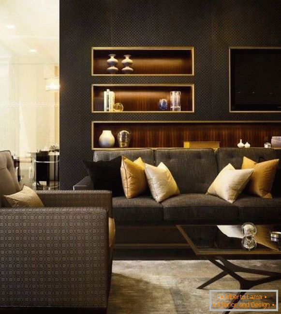 Bel design soggiorno con nicchie incorniciate