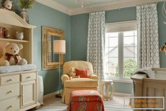 Dipingere le pareti dell'appartamento - una foto di un asilo nido blu