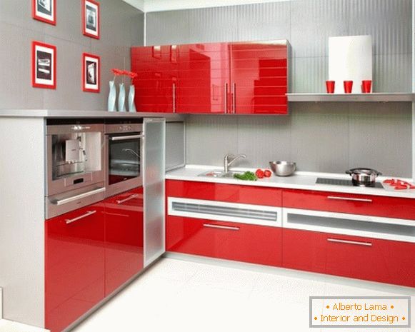 Foto di cucina grigio-rosso 39