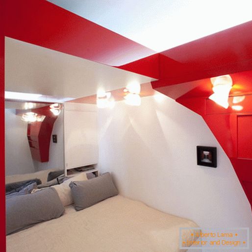 Trasformabile camera da letto rossa e bianca