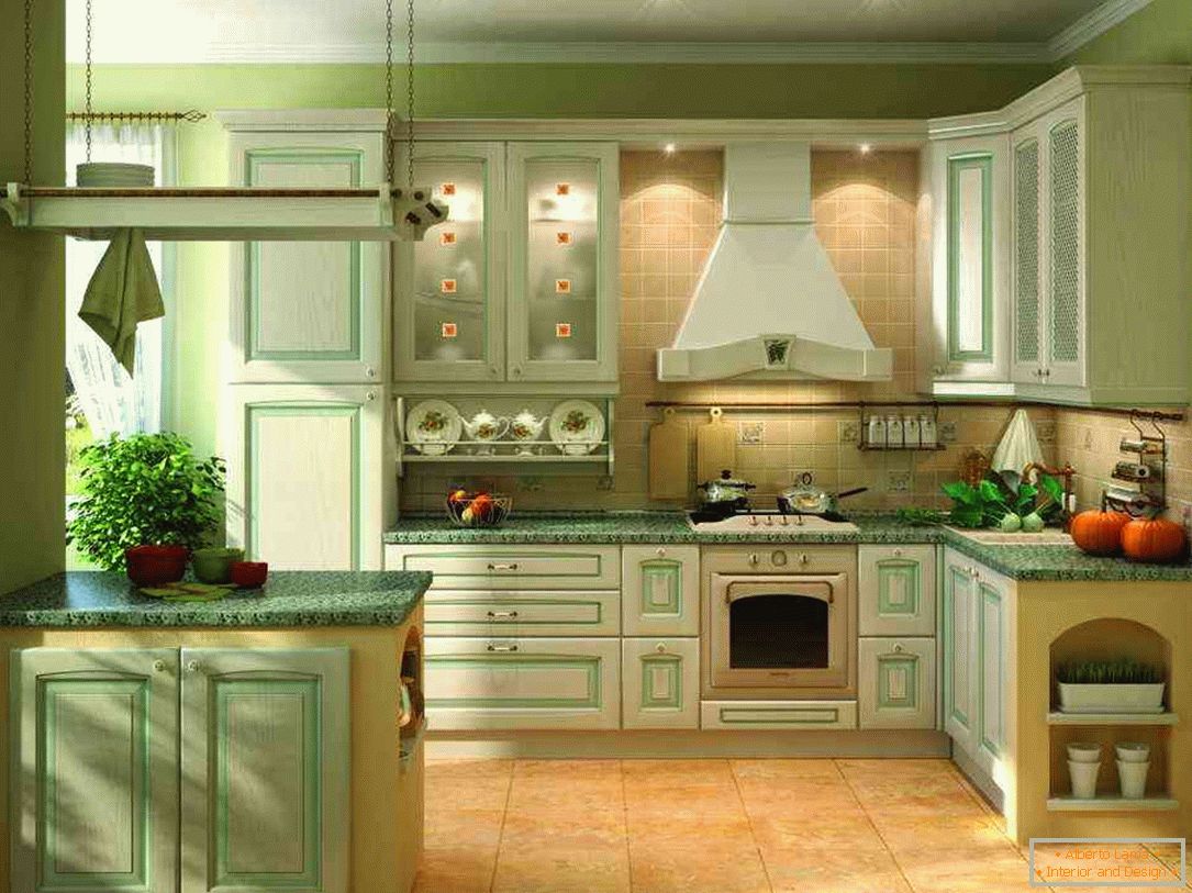 Colore verde oliva all'interno della cucina