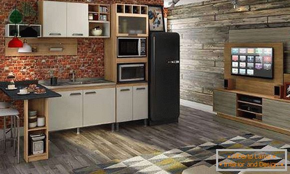 Cucina soggiorno in stile loft - foto in studio appartamento design