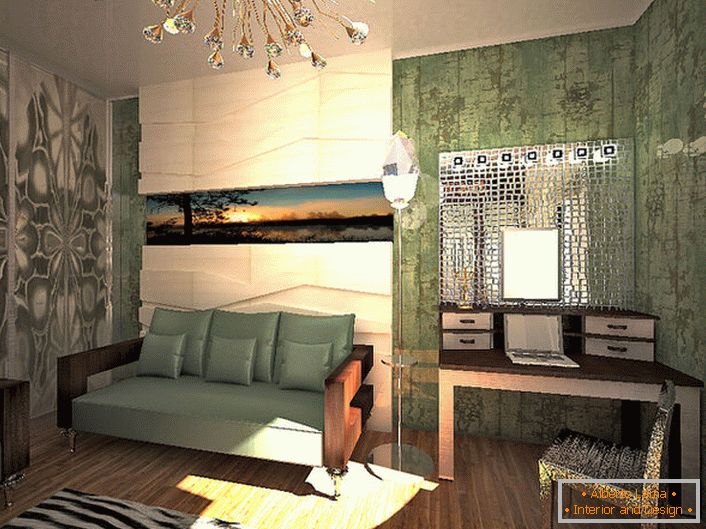 La lucentezza dell'oro in combinazione con gli elementi di cristallo offre un'eccellente opzione di illuminazione per il soggiorno in stile hi-tech. 
