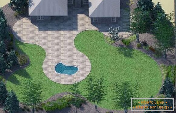 Pianificazione di un sito di casa di campagna con piscina e terrazza