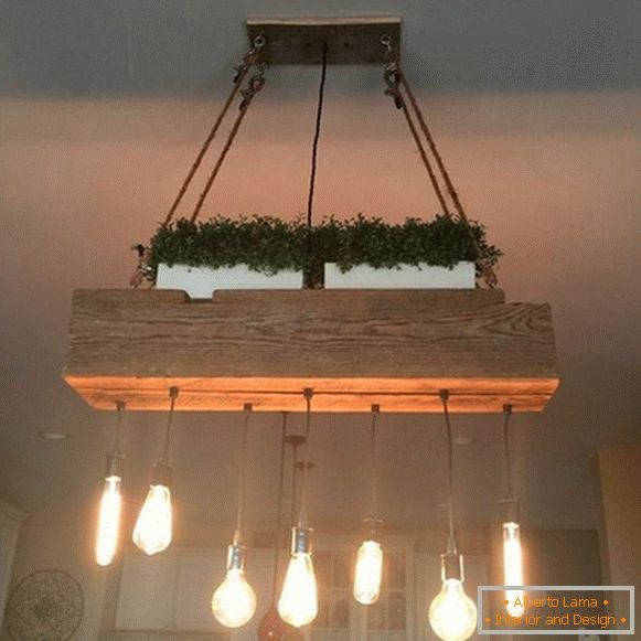 lampadari di legno in cucina