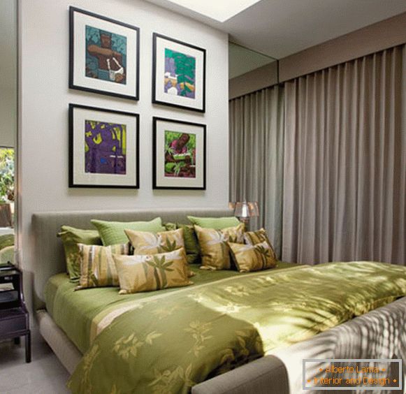 Colori olivastri nel design della camera da letto