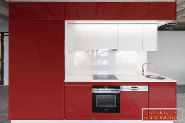 Design di mini cucina in rosso