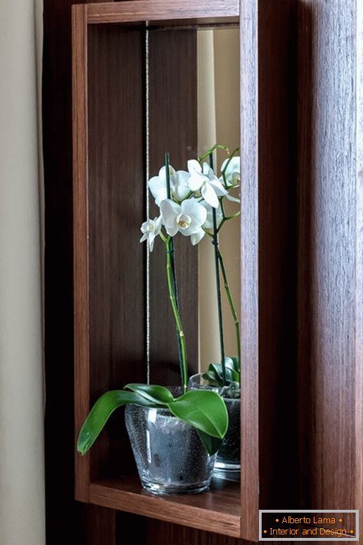 Orchidea in cucina con l'effetto dell'illusione ottica