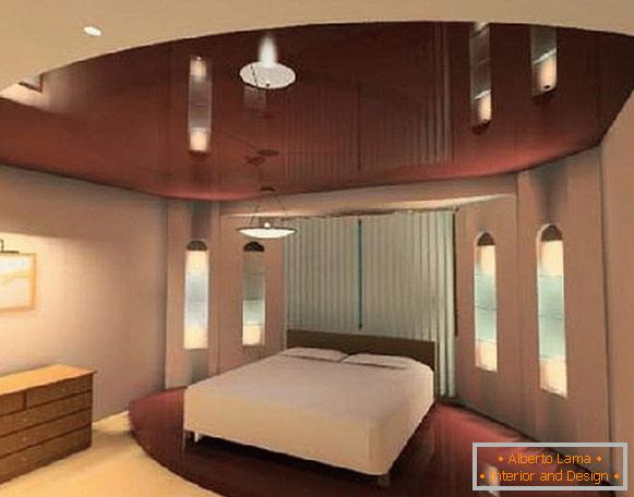 soffitto teso per una camera da letto su due livelli, foto 22