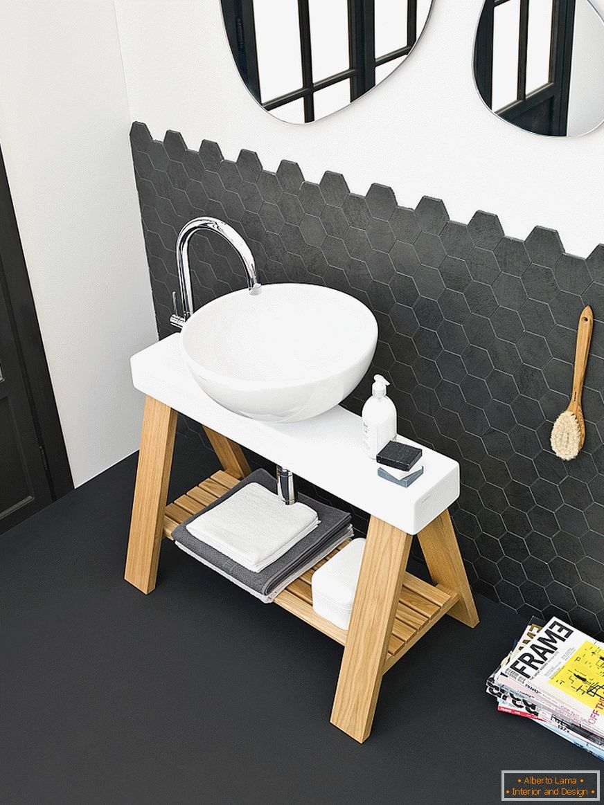 Lavabo su un supporto all'interno di un piccolo bagno