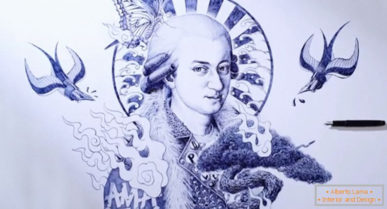 Mozart, dipinto con una penna a sfera