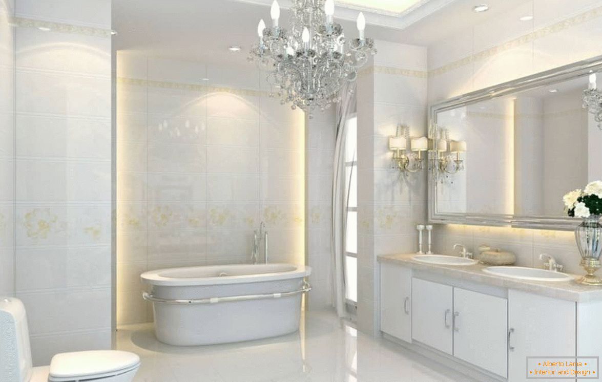 Design del bagno in bianco in stile neo-classico