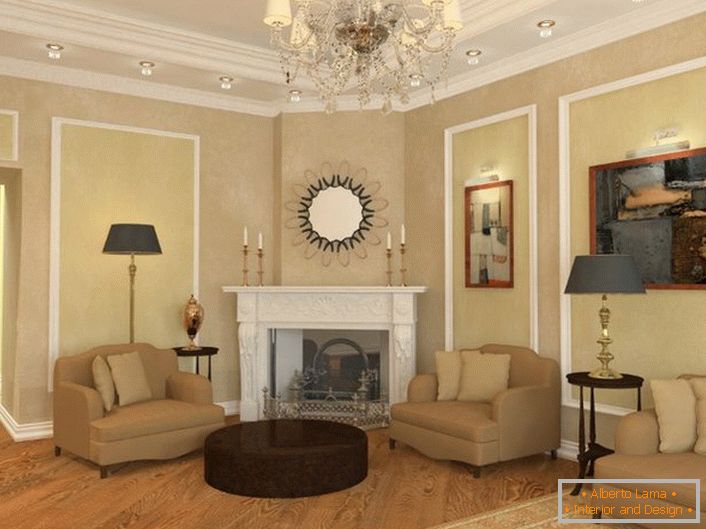 Camera per gli ospiti in stile neoclassico in una grande casa di campagna di un uomo d'affari francese di successo.