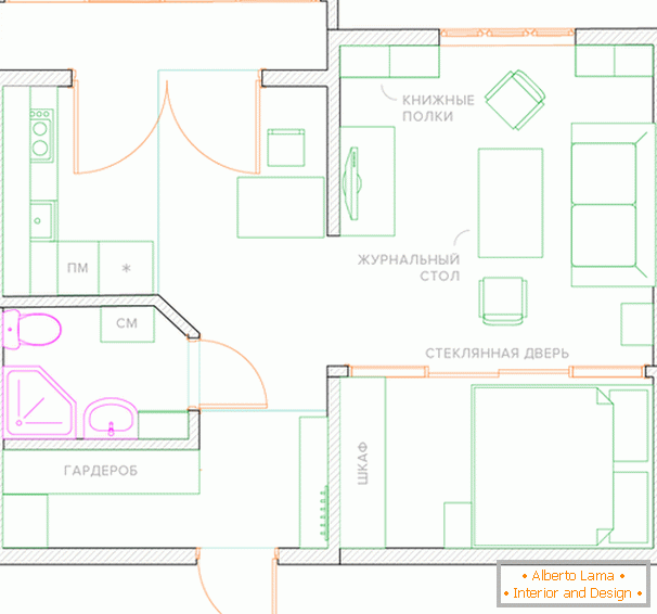 La disposizione di un appartamento di due stanze