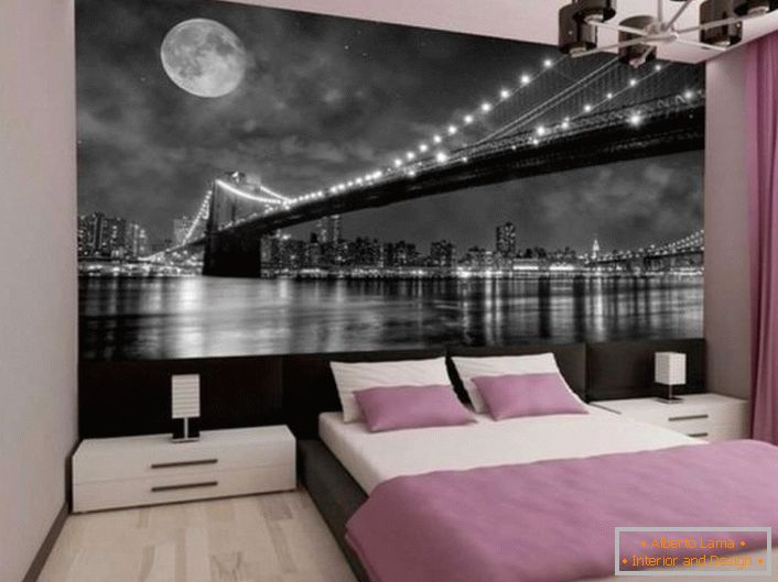 Un tema preferito dei designer è la metropoli notturna e il ponte strallato sotto le luci.