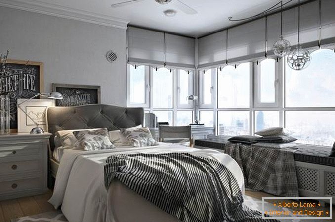 interior design camera da letto con foto finestra ad angolo