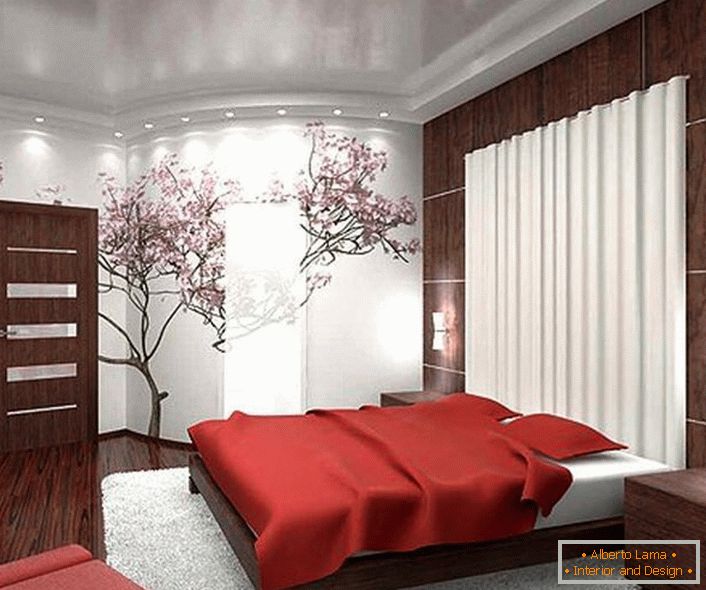 Spesso, per l'interior design nello stile del minimalismo giapponese, viene utilizzata un'immagine di fiori di ciliegio giapponesi. 