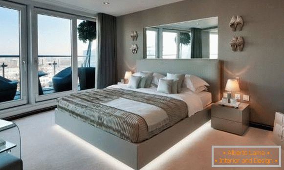 Progettazione di una camera da letto con un letto con illuminazione a Led