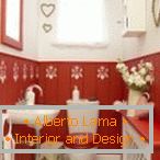 Stile romantico nel design del bagno rosso e bianco