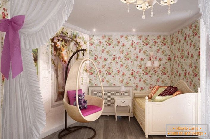Una camera da letto accogliente in stile country per una giovane donna.