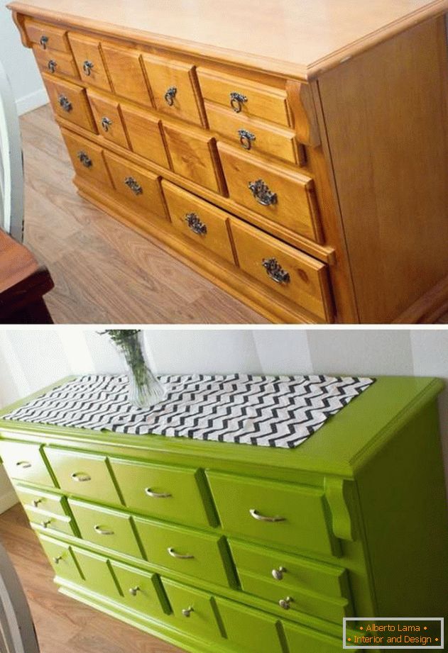 Verniciatura di mobili in colore verde