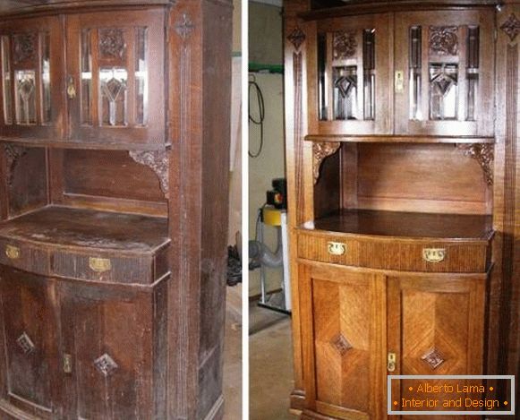 Riparazione di vecchi mobili - verniciatura dell'armadio-armadio