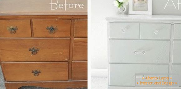 Vecchi mobili prima e dopo il restauro del comò