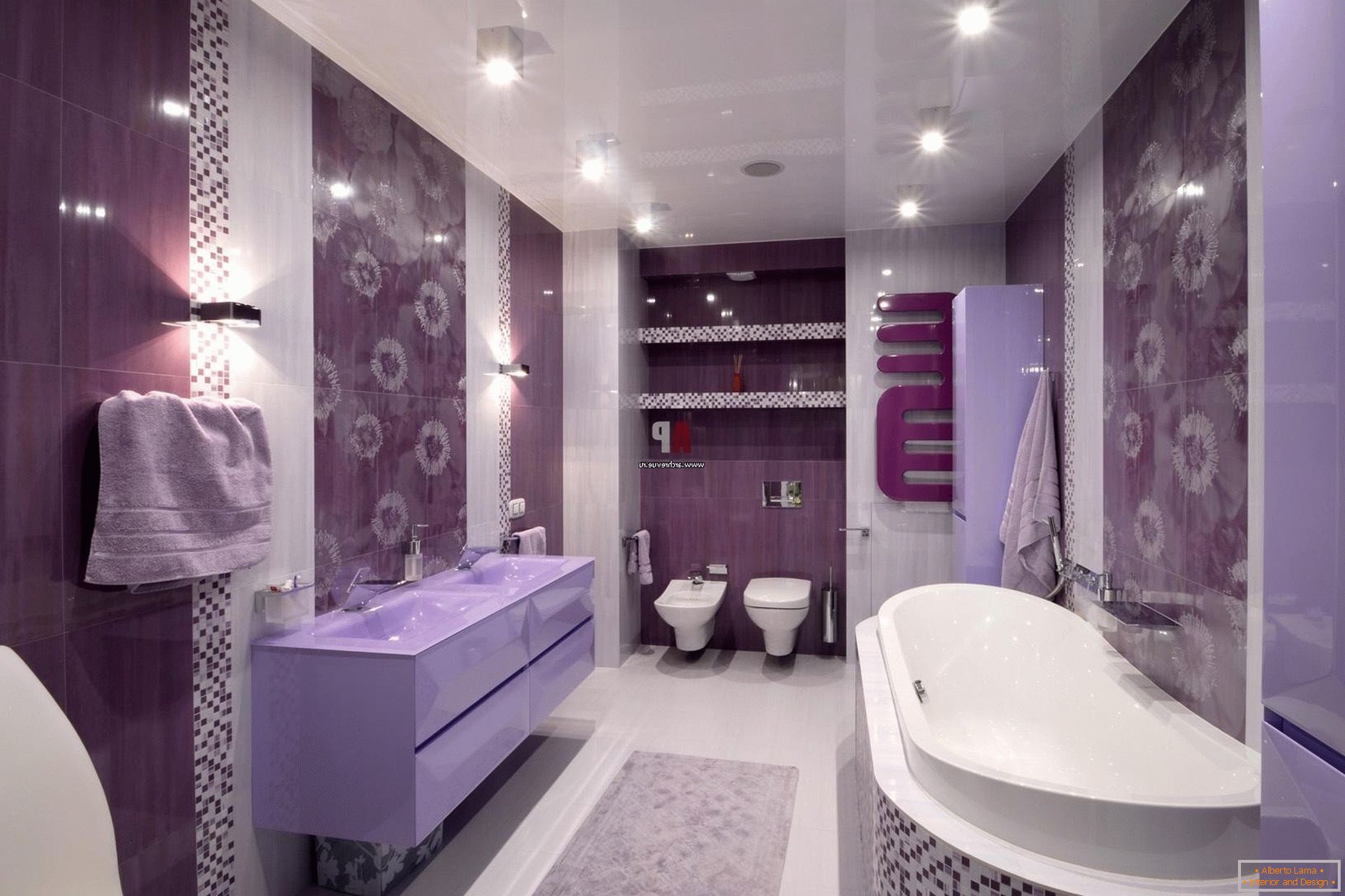 Lussuoso design del bagno in fiori lilla