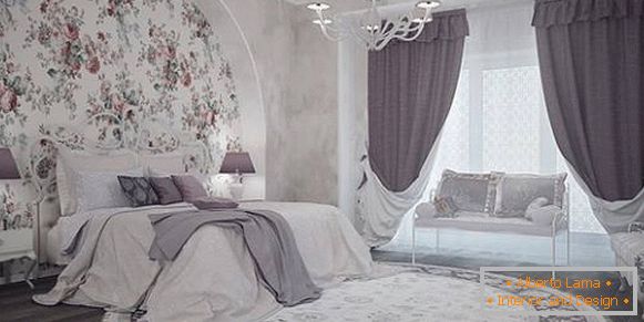 Tende lilla moderne nella camera da letto - foto nell'interno