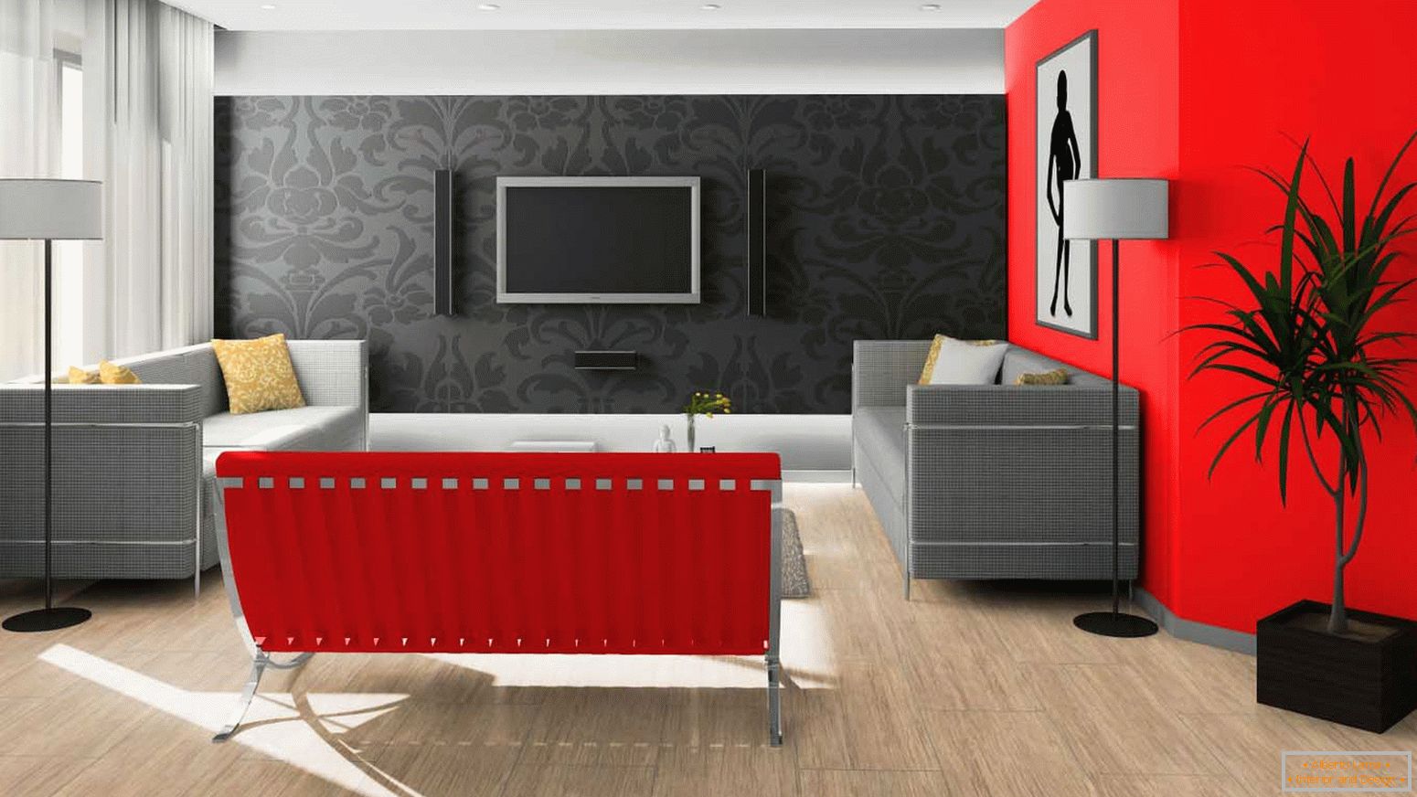 Nero e rosso nel design del salotto