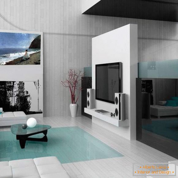 Un piccolo soggiorno in un appartamento in stile high-tech - foto interiore