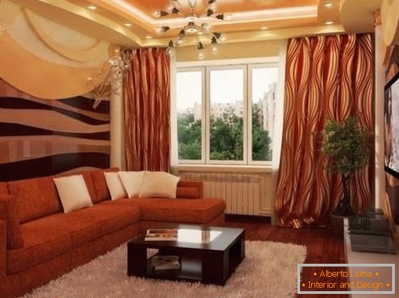 Il design della sala nell'appartamento - una bella camera da letto soggiorno nella foto