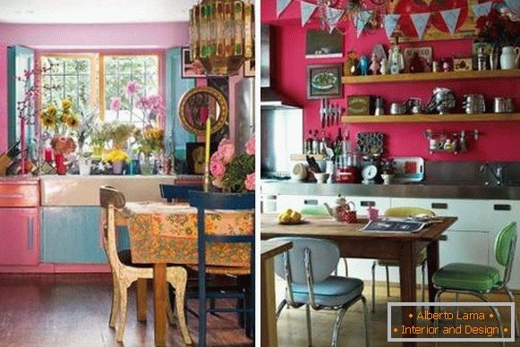 Cucina rosa scuro nello stile di boho - foto