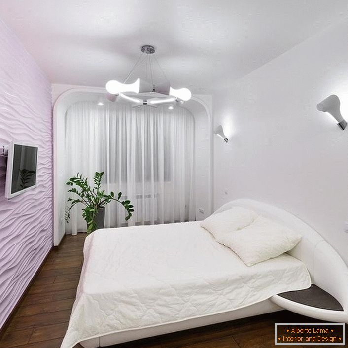 Colore rosa per una camera da letto in stile high-tech