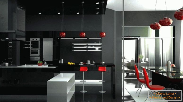 spazio di zonizzazione high-tech in stile cucina-in-stile