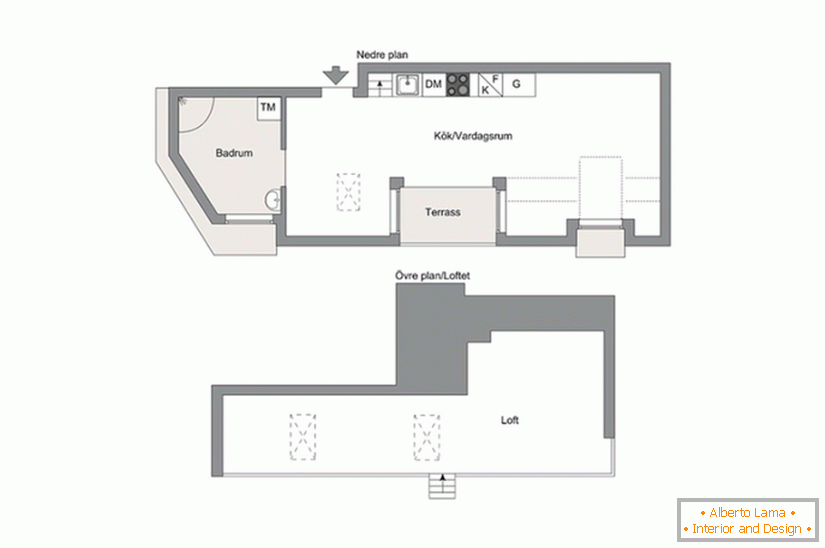 Appartamento monolocale su due livelli con loggia