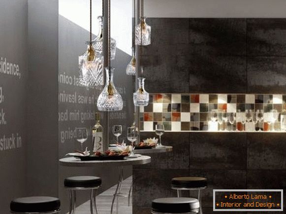 Design di lampade di cristallo in stile loft - foto in cucina