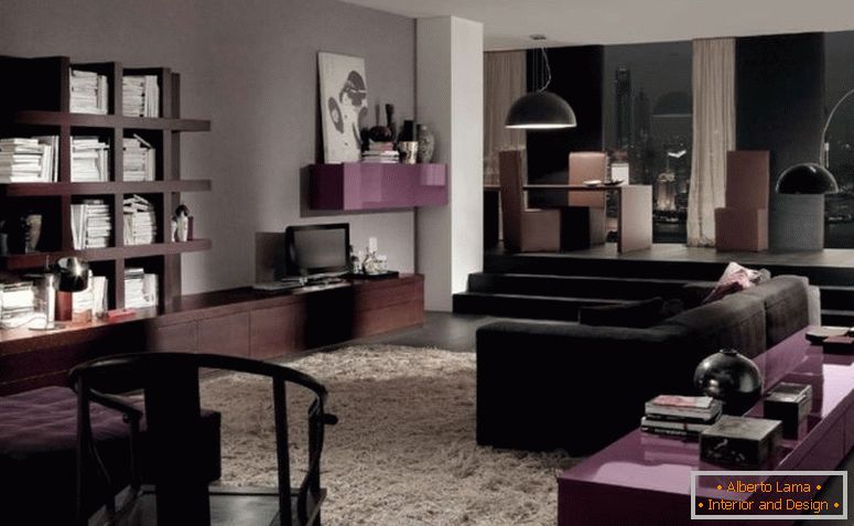 soggiorno-affascinante-picture-di-moderna-viola-marrone-e-nero-soggiorno-decorazione-con-gran-dome-nero-soggiorno-ciondolo-paralume-compresi-nero-di velluto soggiorno-divano-e-piazza-bianco-i