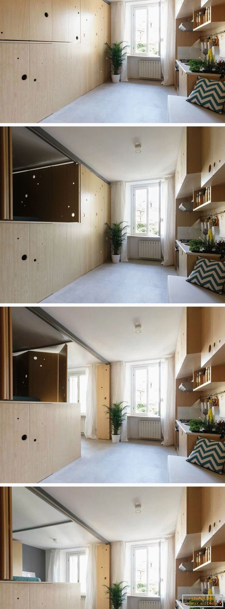 Interno di un piccolo appartamento in colori chiari