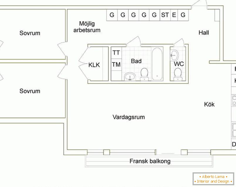 Lo schema del progetto di un appartamento a Stoccolma