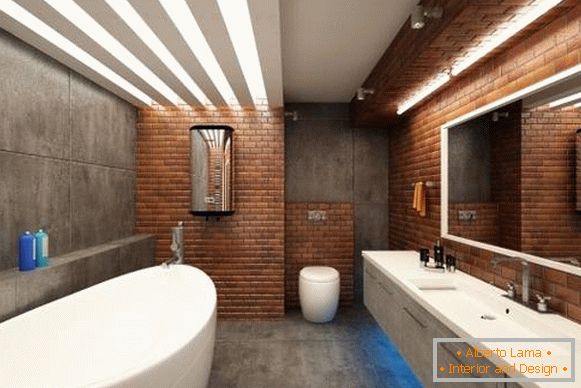 Piastrelle per mattoni e cemento per bagno in stile loft - foto